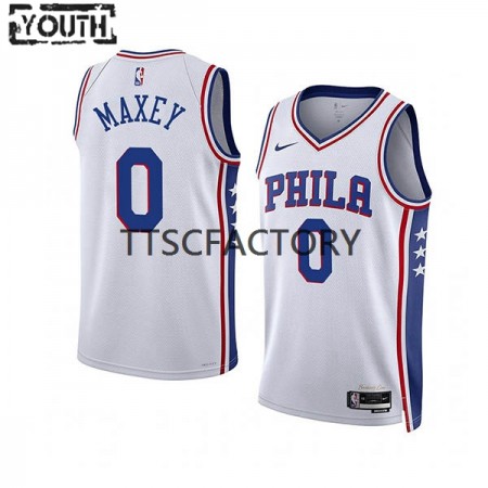 Maillot Basket Philadelphia 76ers Tyrese Maxey 0 Nike 2022-23 Association Edition Blanc Swingman - Enfant